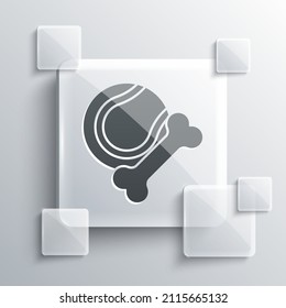 Grey Pet toys bone rubber and ball icon isolated on grey background. Square glass panels. Vector