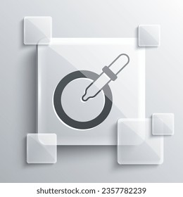 Grey Petri dish with pipette icon isolated on grey background. Square glass panels. Vector