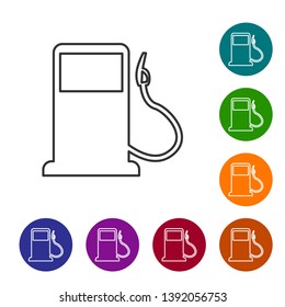 Grey Petrol or Gas station line icon isolated on white background. Car fuel symbol. Gasoline pump. Set icon in color circle buttons. Vector Illustration