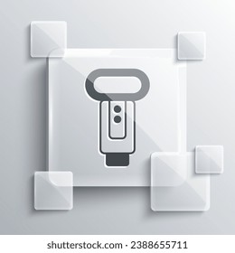 Grey Photo camera flash icon isolated on grey background. Square glass panels. Vector
