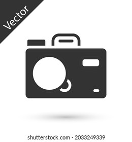 Icono de la cámara fotográfica gris aislado en fondo blanco. Foto de la cámara. Fotografía digital.  Vector