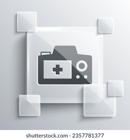 Grey Photo camera icon isolated on grey background. Foto camera. Digital photography. Square glass panels. Vector