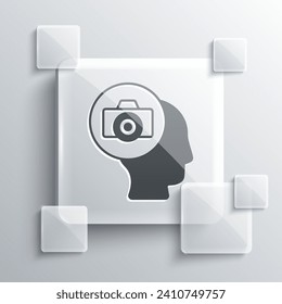 Grey Photo camera icon isolated on grey background. Foto camera. Digital photography. Square glass panels. Vector