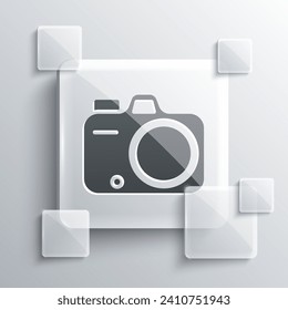 Grey Photo camera icon isolated on grey background. Foto camera. Digital photography. Square glass panels. Vector