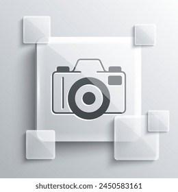 Grey Photo camera icon isolated on grey background. Foto camera. Digital photography. Square glass panels. Vector