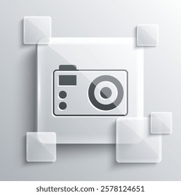 Grey Photo camera icon isolated on grey background. Foto camera. Digital photography. Square glass panels. Vector