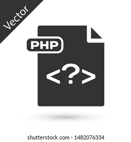 Grey PHP file document. Download php button icon isolated on white background. PHP file symbol.  Vector Illustration