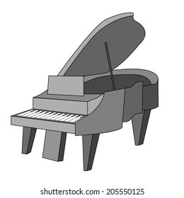 a grey piano in a white background