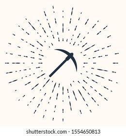 Grey Pickaxe icon isolated on beige background. Blockchain technology, cryptocurrency mining, bitcoin, digital money market, cryptocoin wallet. Abstract circle random dots. Vector Illustration
