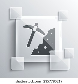 Grey Pickaxe icon isolated on grey background. Square glass panels. Vector