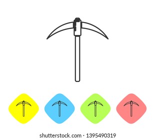 Grey Pickaxe line icon on white background. Blockchain technology, cryptocurrency mining, bitcoin, digital money market, cryptocoin wallet. Set icon in color rhombus buttons. Vector Illustration