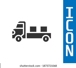 Grey Pickup truck icon isolated on white background.  Vector