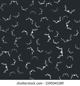 Grey Picnic table with benches on either side of the table icon isolated seamless pattern on black background.  Vector Illustration