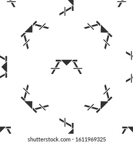 Grey Picnic table with benches on either side of the table icon isolated seamless pattern on white background.  Vector Illustration