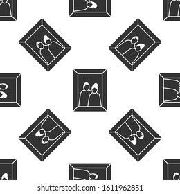 Grey Picture frame on table icon isolated seamless pattern on white background. Valentines Day symbol.  Vector Illustration