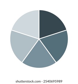 Grey pie chart with 5 parts chart, 5 circle section for business presentation concept. Overall for marketing and education goal vector.