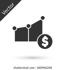 Grey Pie chart infographic and dollar symbol icon isolated on white background. Diagram chart sign. Vector.