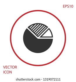 Grey Pie chart infographic icon isolated on white background. Diagram chart sign. Red circle button. Vector Illustration