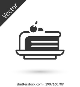 Graues Stück Kuchen Symbol einzeln auf weißem Hintergrund. Alles Gute zum Geburtstag! Vektorgrafik.