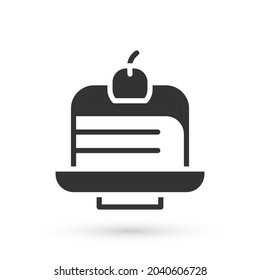 Grey Piece of cake icon isolated on white background. Happy Birthday.  Vector