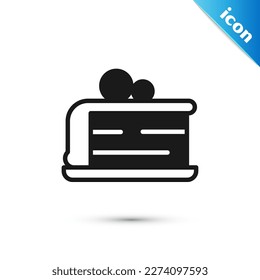 Grey Piece of cake icon isolated on white background. Happy Birthday.  Vector