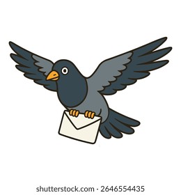 Pigeon Cinza em Voo Carregando Envelope Ilustração de Desenho Animado