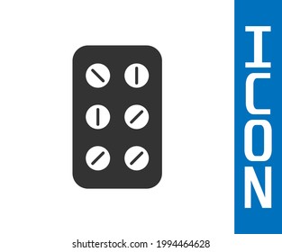 Grey Pills in blister pack icon isolated on white background. Medical drug package for tablet, vitamin, antibiotic, aspirin.  Vector