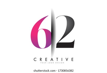 Grey and Pink 62 6 2 Number Logo. Creative Shadow Cut Vector Illustration with color block colors.