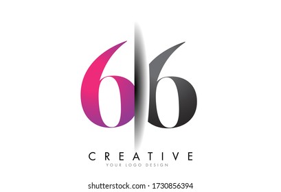 Grey and Pink 66 6 6 Number Logo. Creative Shadow Cut Vector Illustration with color block colors.