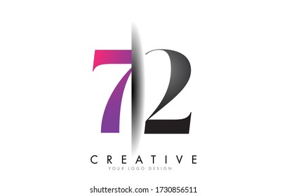 Grey and Pink 72 7 2 Number Logo. Creative Shadow Cut Vector Illustration with color block colors.