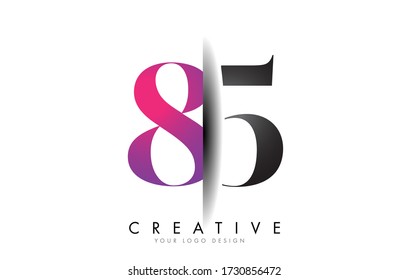 Grey and Pink 85 8 5 Number Logo. Creative Shadow Cut Vector Illustration with color block colors.