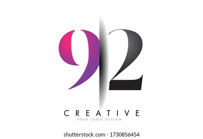 Logo de 9 2 números gris y rosa 92. Ilustración de vectores de corte de sombra creativa con colores de bloque de color.