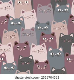 Grey and pink kawaii Cats. Cartoon seamless pattern. Vector EPS 10