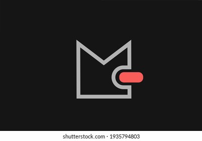 grey pink letter M alphabet logo icon design. Geometric style for business company and corporate identity
