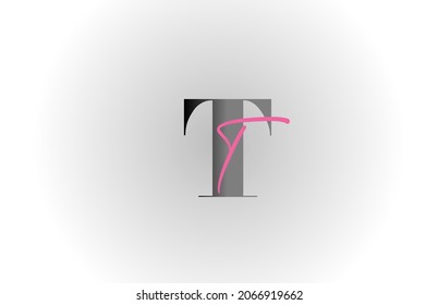 grey pink T alphabet letter logo icon. Creative design for business and company