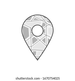 icono de mapa y punto de fijación gris. concepto de tipo de área urbana simple símbolo plano aislado sobre fondo blanco