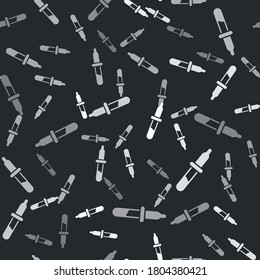 Grey Pipette icon isolated seamless pattern on black background. Element of medical, chemistry lab equipment. Medicine symbol. Vector.