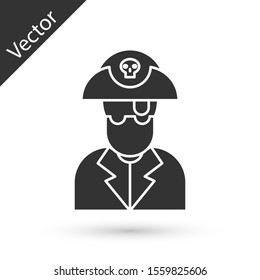 Grey Pirate captain icon isolated on white background.  Vector Illustration