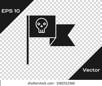 Grey Pirate flag with skull icon isolated on transparent background.  Vector Illustration