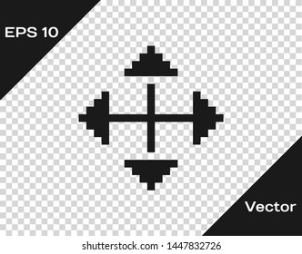Grey Pixel arrows in four directions icon isolated on transparent background. Cursor move sign.  Vector Illustration