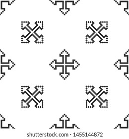 Grey Pixel arrows in four directions icon isolated seamless pattern on white background. Cursor move sign.  Vector Illustration