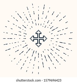 Grey Pixel arrows in four directions icon isolated on beige background. Cursor move sign. Abstract circle random dots. Vector Illustration
