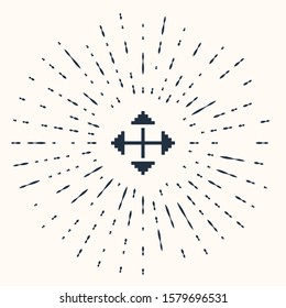 Grey Pixel arrows in four directions icon isolated on beige background. Cursor move sign. Abstract circle random dots. Vector Illustration