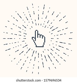 Grey Pixel hand cursor icon isolated on beige background. Pointer hand cursor. Abstract circle random dots. Vector Illustration