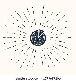 Grey Pizza icon isolated on beige background. Abstract circle random dots. Vector Illustration