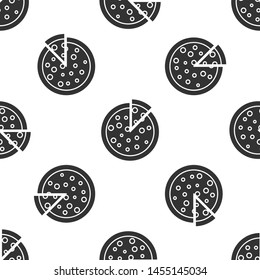 Grey Pizza icon isolated seamless pattern on white background. Vector Illustration