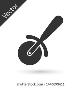 Grey Pizza knife icon isolated on white background. Pizza cutter sign. Steel kitchenware equipment. Vector Illustration