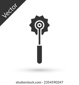 Grey Pizza knife icon isolated on white background. Pizza cutter sign. Steel kitchenware equipment.  Vector Illustration