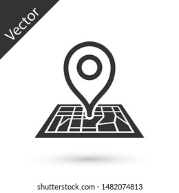 Grey Placeholder on map paper in perspective icon isolated on white background.  Vector Illustration