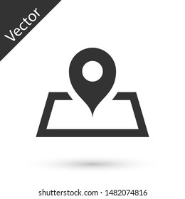 Grey Placeholder on map paper in perspective icon isolated on white background.  Vector Illustration